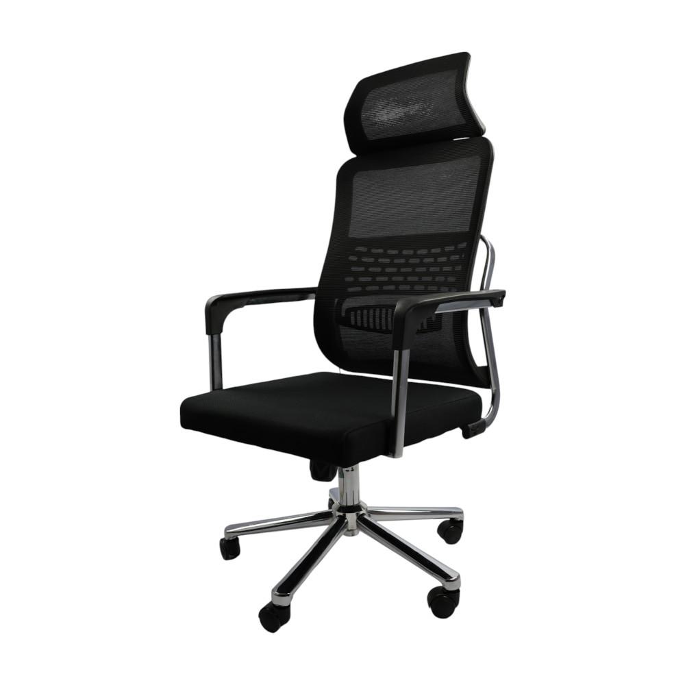 Grey ergonomic office chair with mesh back, headrest, and wheels – W4wood