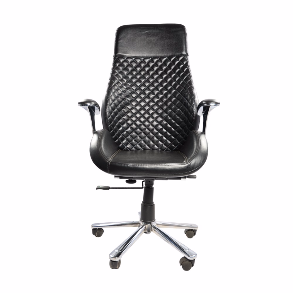 Premium Black Leather Executive Office Chair with Quilted Backrest & Chrome Base - Image 3
