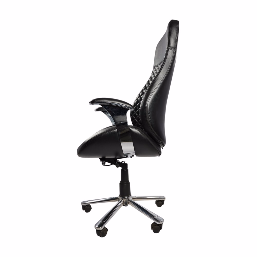 Premium Black Leather Executive Office Chair with Quilted Backrest & Chrome Base - Image 4